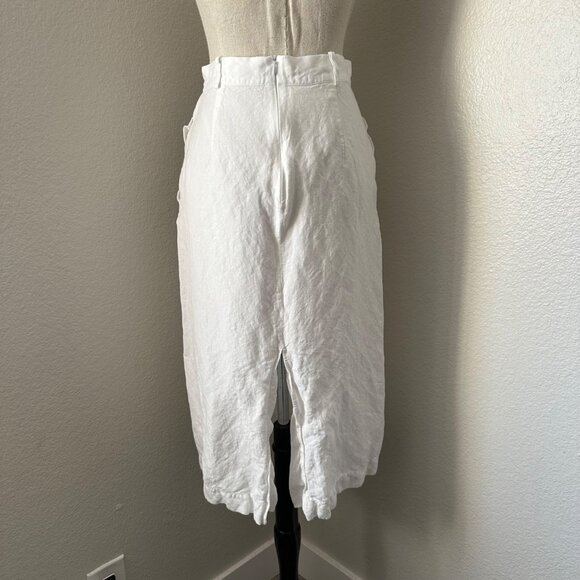 Massimo Dutti Linen White Pencil Skirt Back & Front Slit Minimalist Chic Sz S - Picture 2 of 7